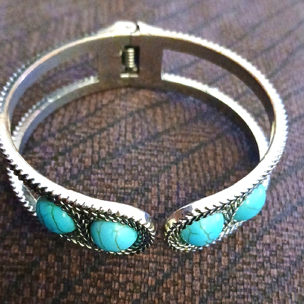 Blue and Silver Bracelet with Ornate Detailing